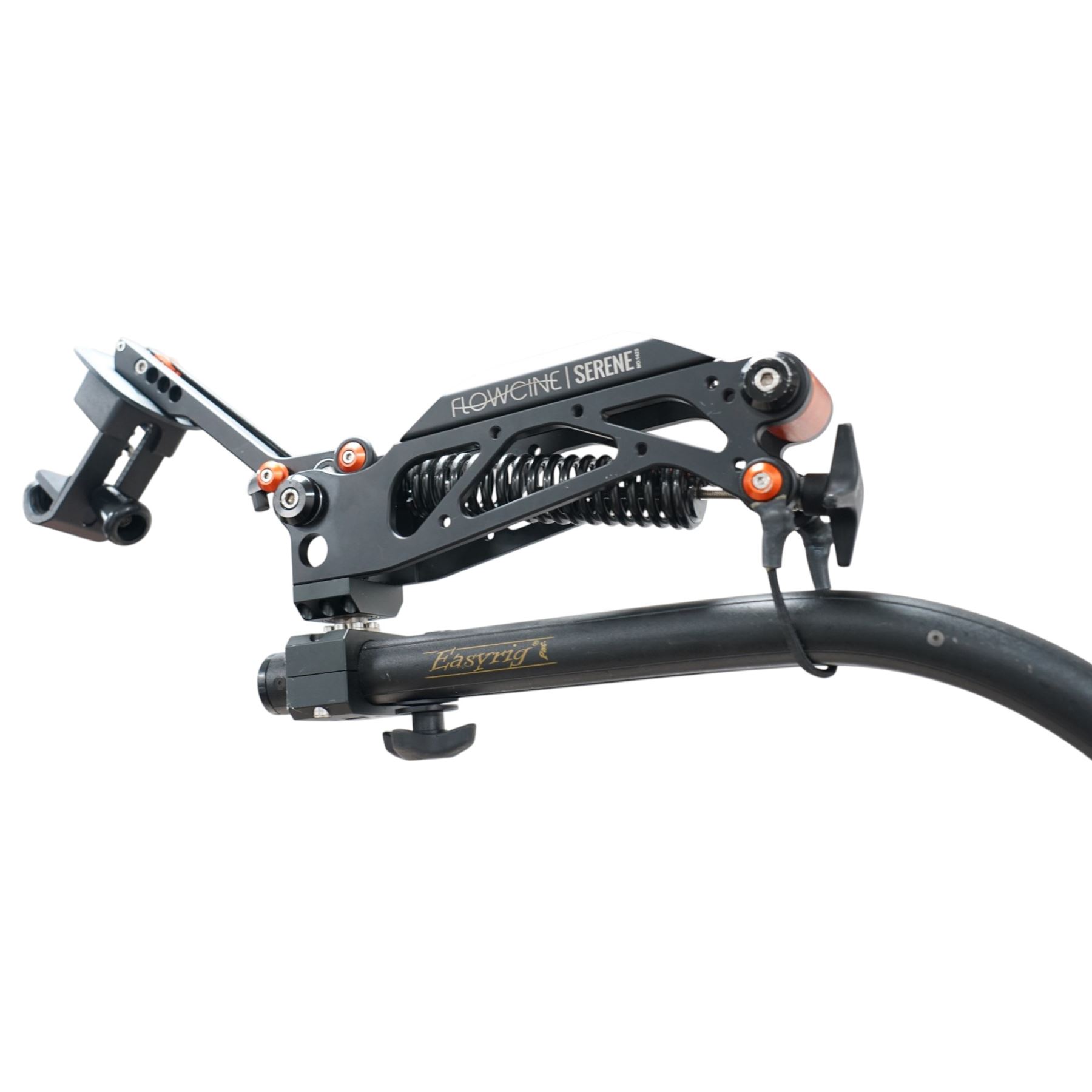 Easyrig Vario 5 Cinema Vest with Flowcine Serene arm, contained within an Easyrig bag