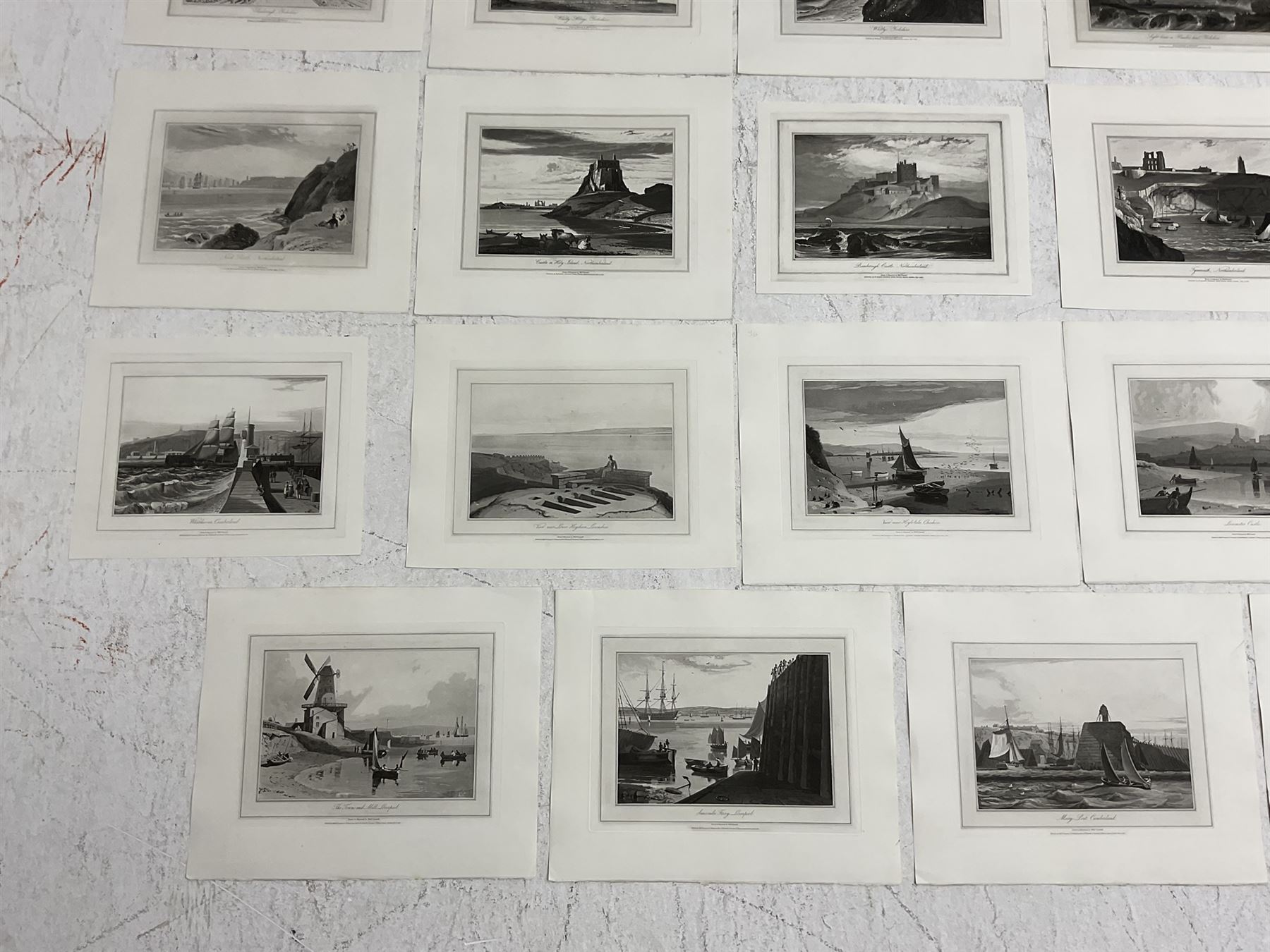 William Daniell RA (British 1769-1837): Scarborough, Whitby, Flamborough, Whitehaven, Tynemouth, Holy Island, Lancaster, et al., set of nineteen aquatints 23cm x 30 cm (19) (unframed)