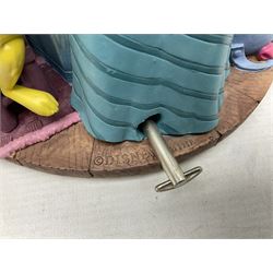 Five Disney Winnie The Pooh snow globes, to include Pooh and Piglet Sailing, Pooh's Grand Adventure and Blustery Day, together with The Walt Disney Classic Waterglobe collection globe and group Tigger, Winnie and Piglet figure under dome, all with boxes (7)