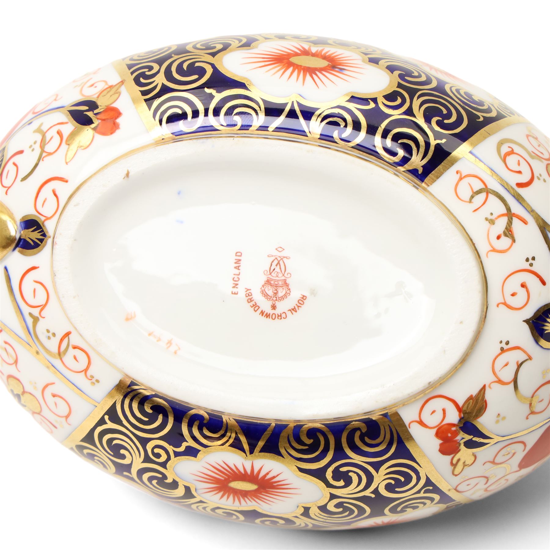 Royal Crown Derby pattern 2451 three-piece tea service, comprising teapot, covered sucrier and milk jug, date mark for 1898 (3)