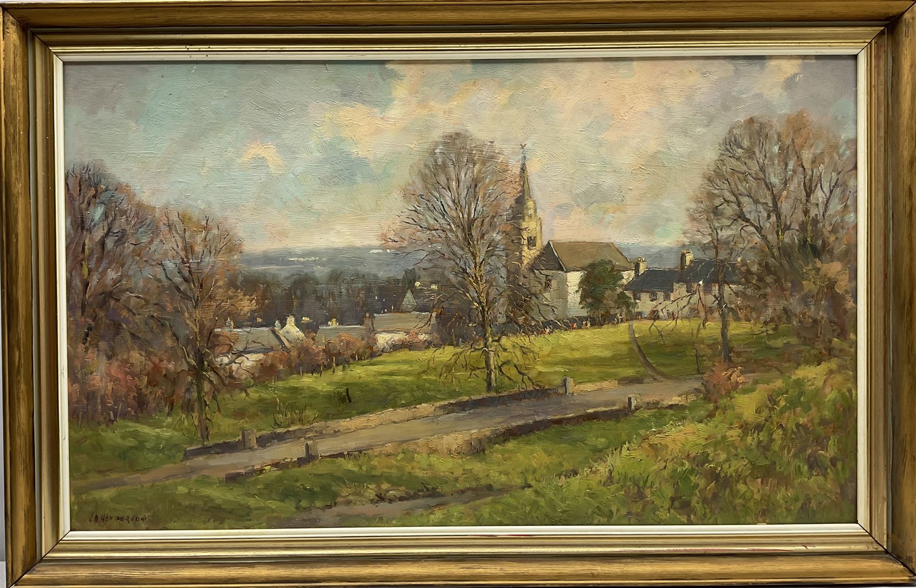 JD Henderson (Scottish 20th century): Eaglesham Hunt, oil on board signed 45cm x 75cm