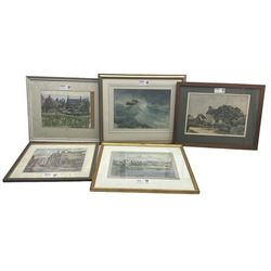 Chas H Neale (British 20th Century): 'Poets Corner - Long Millgate, Manchester', watercolour signed titled and dated 1964 together with a selection of variously signed British 20th century watercolours to include Norman Battershill, P S Buckingham and William Dodd max 25cm x 36cm (5)