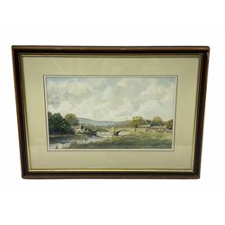 Les Packham (British 20th Century): Rural Landscape with River and Bridge, watercolour, inscribed verso 30cm x 51cm