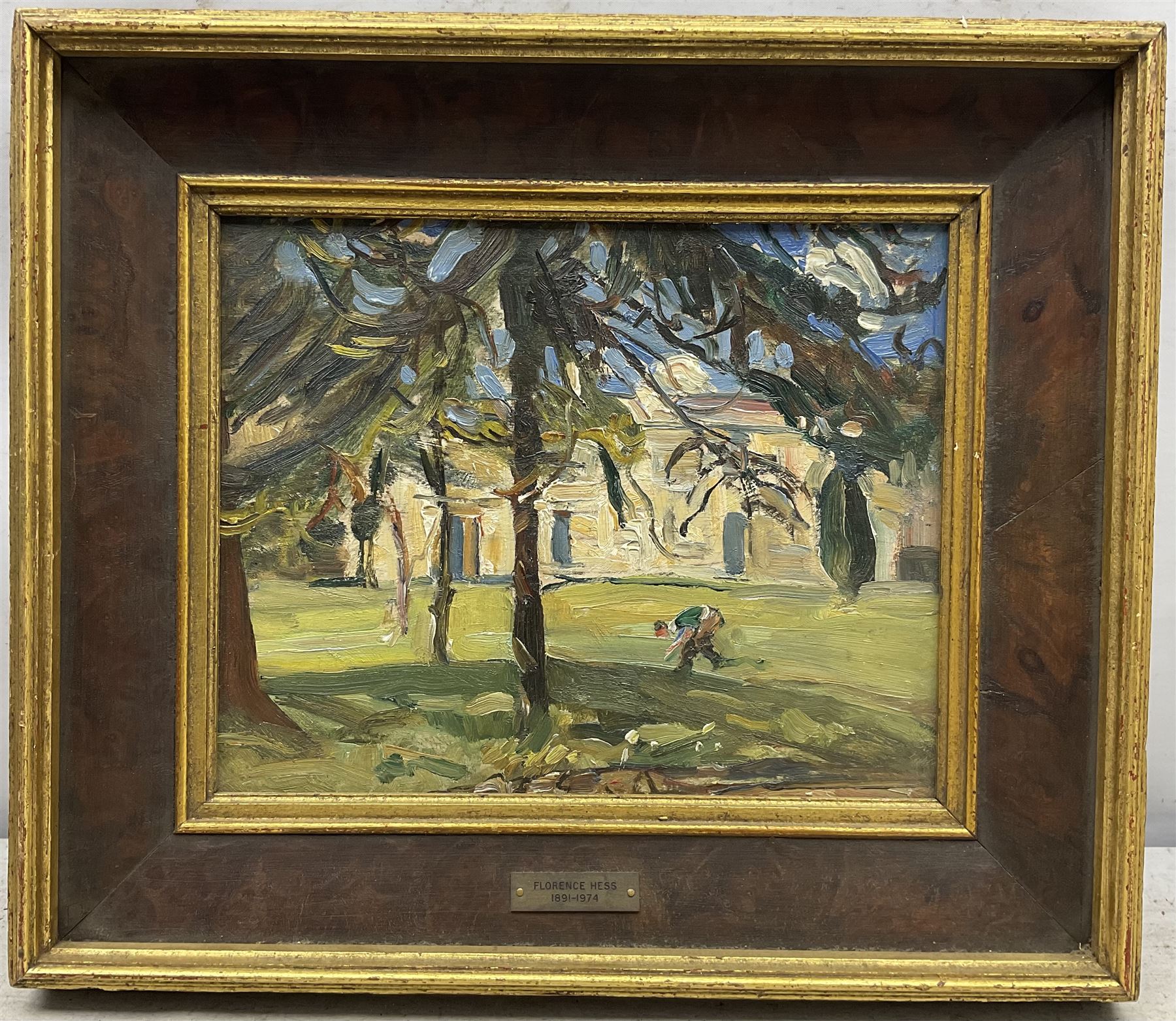Florence Adelina Hess (Staithes Group 1891-1974): 'Under the Trees', oil on panel unsigned 21cm x 26cm 
Provenance: exh. Phillips & Sons, Marlow, June 1980, label verso