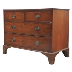 Early 19th century mahogany chest, fitted with short and two long drawers, crossbanded top, raised on bracket feet