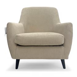 Contemporary tub armchair upholstered in beige fabric