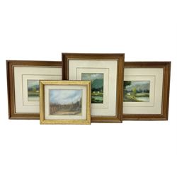 Four framed oil paintings of landscapes, indistinctly signed