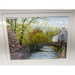 W Palliser (British 20th century): 'Bridge at Malham', 'Riverside Kettlewell Wharfedale', 'Beckhole North Yorkshire Moors', 'Watendlath - Borrowdale' and 'Windermere from Queen Adelaide's Hill' five watercolours signed, labelled verso, max 31cm x 41cm (5)