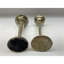 Early 20th century silver mounted specimen vase, of fluted tapering form, hallmarked Sheffield 1915, H18cm, together with a further silver mounted specimen vase, hallmarked for Birmingham, (2)