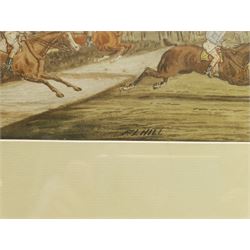 F L Hill (British 19th century): The Steeplechase, watercolour signed 19cm x 55cm