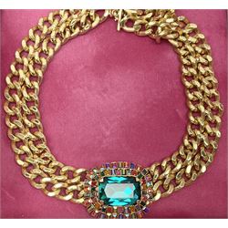 Butler and Wilson jewellery including large crystal rose necklace, crystal bee brooch, blue purple hardstone and crystal choker, gilt collar set with large green and multicoloured crystals and matching bracelet, flower hairclip, blue crystal necklace with two pairs of matching earrings and flower bracelet, all  boxed