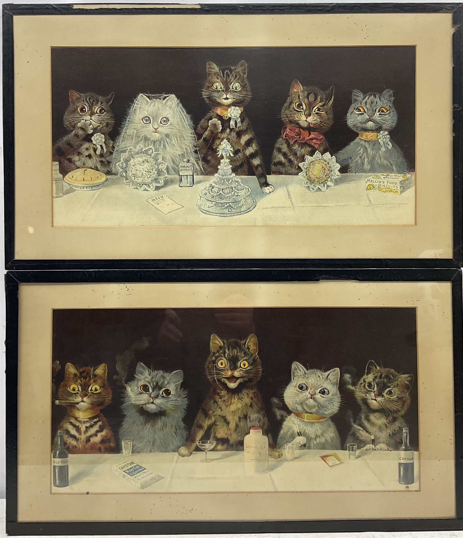 Louis Wain (British 1860-1939): 'Mellin's Food Biscuits' and 'Capstan Navy Cut Cigarettes', pair chromolithographs 24cm x 50cm (2)