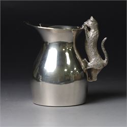Modern silver cream jug and sugar bowl, each of waisted plain form, the handles modelled as cats, hallmarked Nicholas Plummer, London 2002, jug H8cm