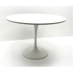  Tulip type circular white finish dining table on tapering support with circular base, D101cm, H74cm  