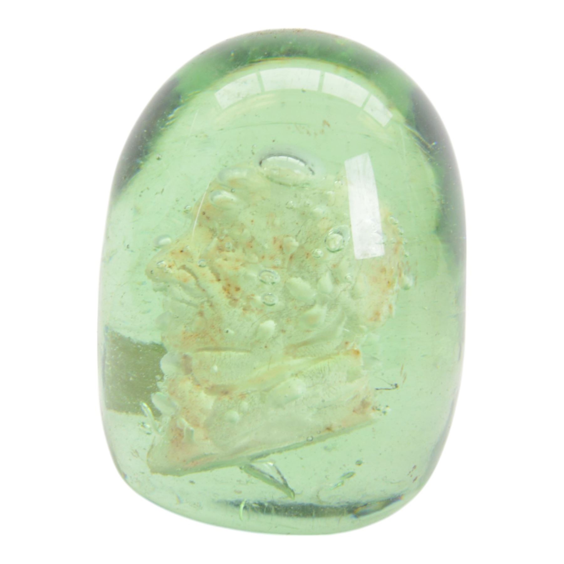 Three Victorian green glass dumps, two internally decorated with a bust profile of William Ewart Gladstone and one with a medallion to the centre, tallest H10cm