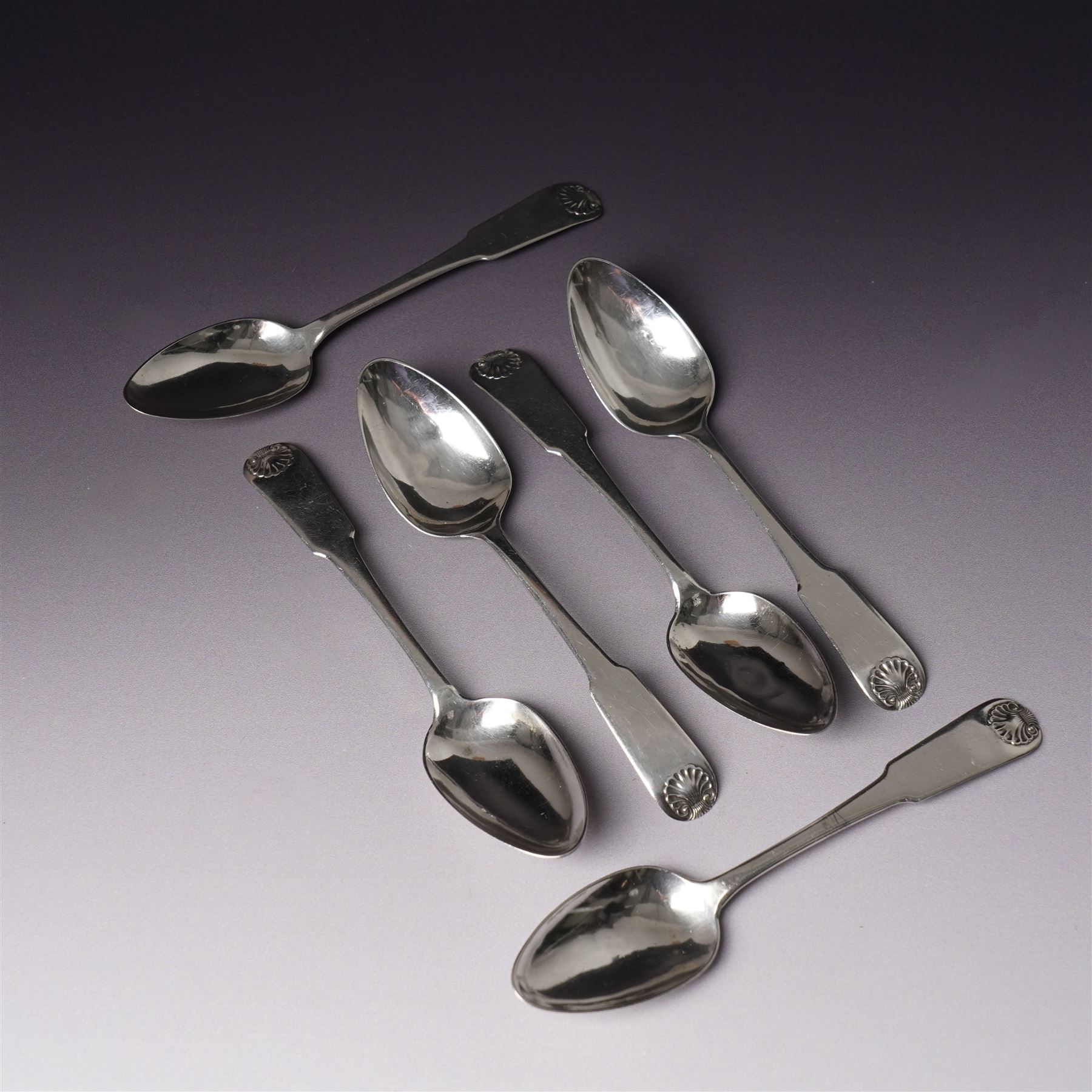 Set of six George III silver fiddle and shell pattern  teaspoons Edinburgh 1818 Maker George Fenwick