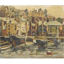 Philip Lambert (British 1918-2014): Moored Fishing Boats, oil on canvas signed 51cm x 61cm...
