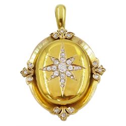 Victorian gold old cut diamond pendant, the central star motif and fleur-de-lis border set with diamonds, the reverse with glazed back panel, the principle diamond of approx 0.50 carat, total diamond weight approx 1.60 carat, in fitted velvet and silk lined box