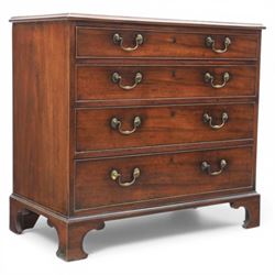 George III mahogany chest, fitted with four graduating drawers, rectangular flamed mahogan...