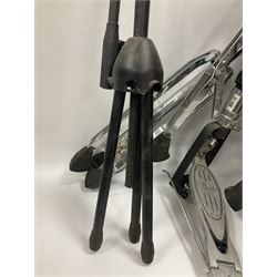 Pearl Vision SST Birch Ply shell four-piece drum kit in black comprising bass drum with foot pedal and three graduated toms; together with Pearl Custom Alloy Sensitone steel snare drum, drum and cymbal stands, microphone stand, stool and various drum sticks 