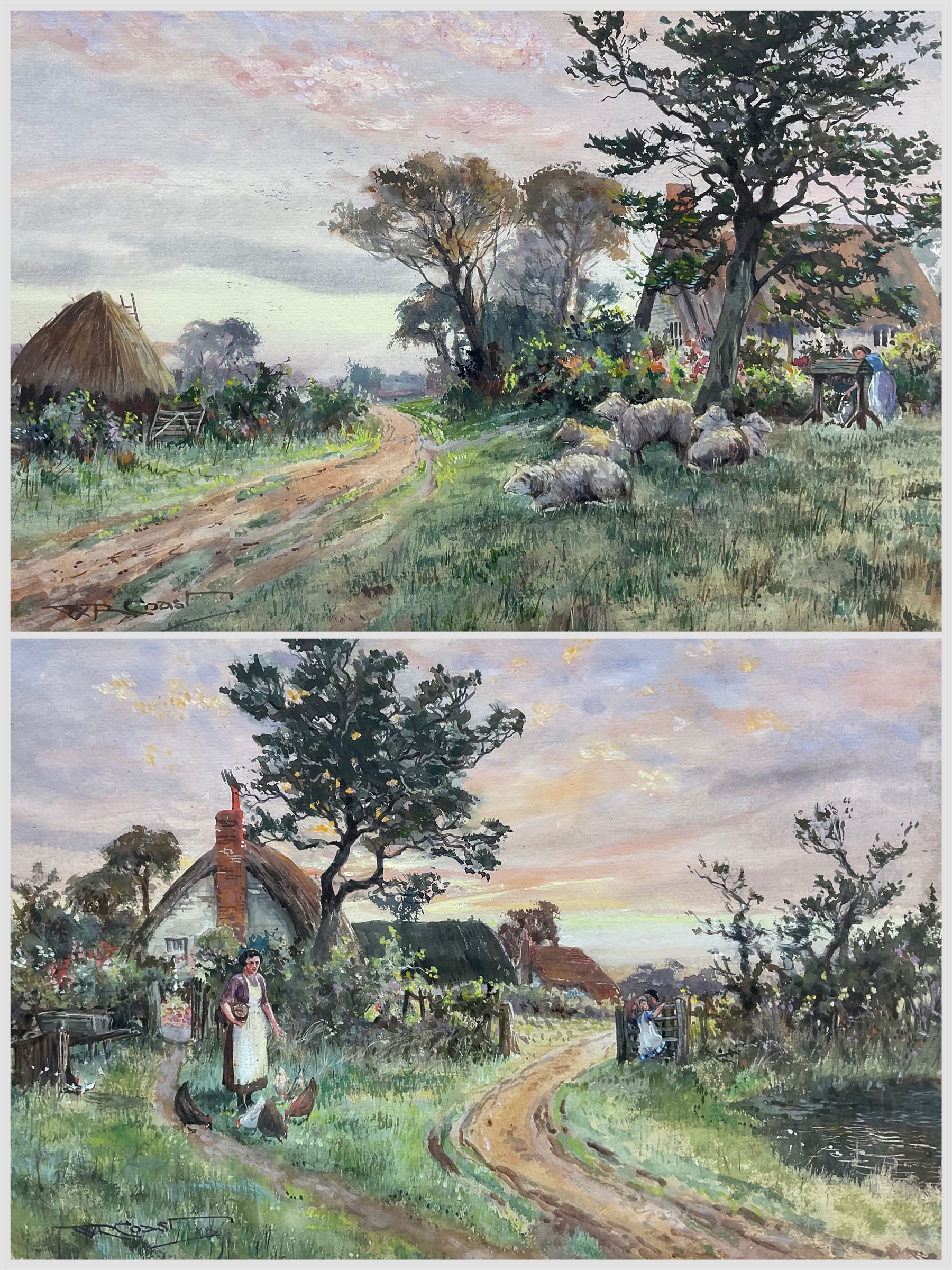 W R Coast (British 20th Century): Countryside Cottage Scenes, pair watercolours signed 24.5cm x 35cm  (2)
