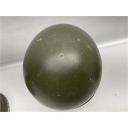 1950s French Algerian War steel helmet with liner; indistinctly marked 'S.I.A. LE EANS(?) 71R'