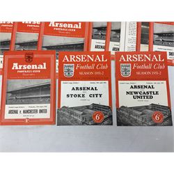 Arsenal F.C. - thirty home programmes for 1951/52 (7) & 1952/53 (23) including Division One, F.A. Cup, London Football Association Challenge Cup, Charity Match, Friendly Match and one duplicate (30)
