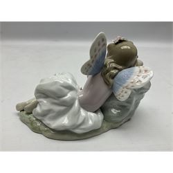 Lladro Privilege figure, Princess of the Fairies, modelled as a fairy asleep upon a rock, with original box and drawing, H11cm