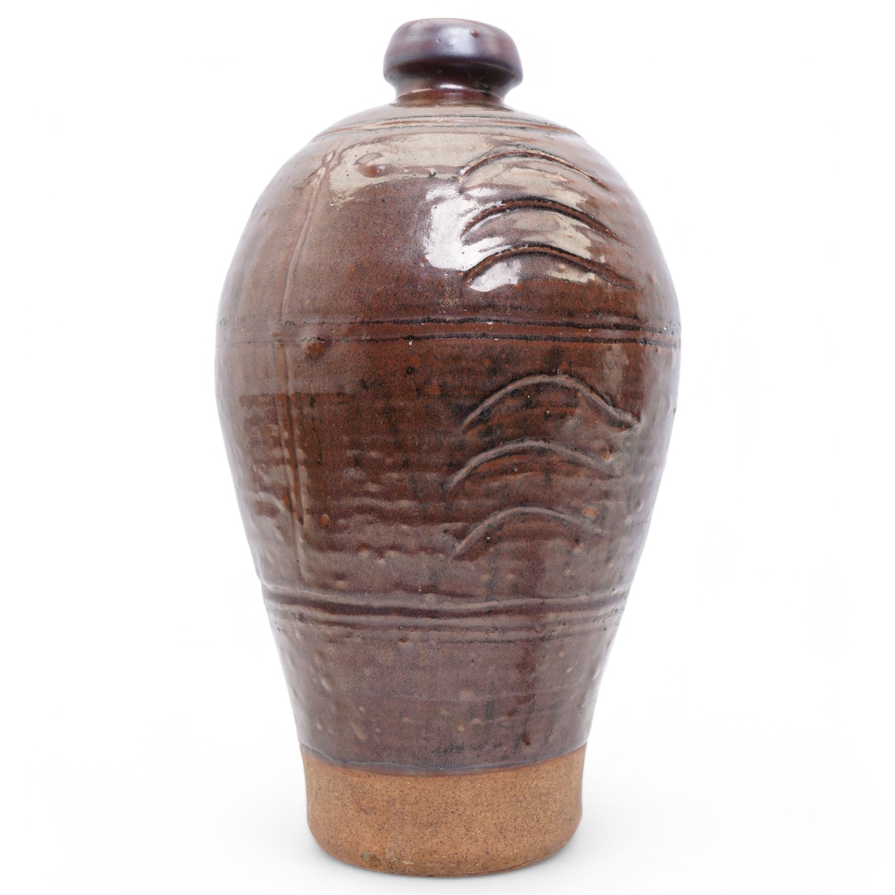 Geoffrey Whiting (1919-1988) for Avoncroft Pottery; large studio pottery stoneware vase, in deep brown glaze, impressed seal and Avoncroft marks to base, H43cm 