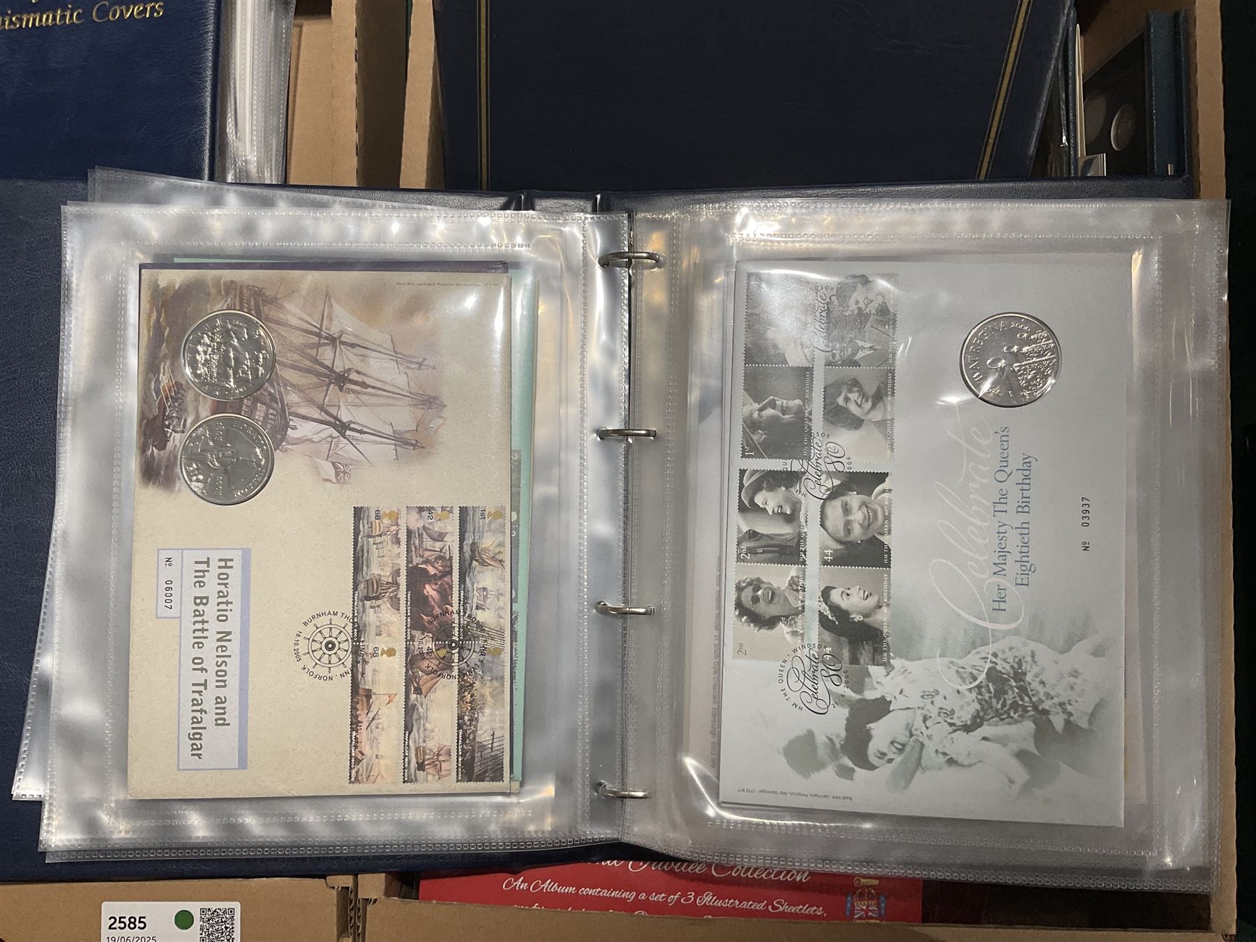 Approximately one hundred and fifteen Royal Mint coin covers, in two ring binder folders and loose, together with approximately 53 grams of Great British pre-1920 and approximately 68 grams of Great British pre-1947 silver threepence coins, and a small quantity of further pre-decimal coins