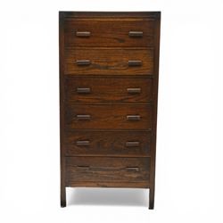 Edwardian tall oak chest fitted with six long drawers, on stile supports