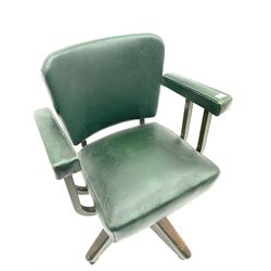 Mid 20th century adjustable swivel desk chair, metal framed, Rexine type cover