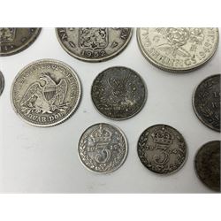 Twelve World coins, including William IIII United Colony of Demerary and Essequibo 1832 one eight guilder, United States of America 1857 quarter dollar, Tunisia 1891 one franc etc 
