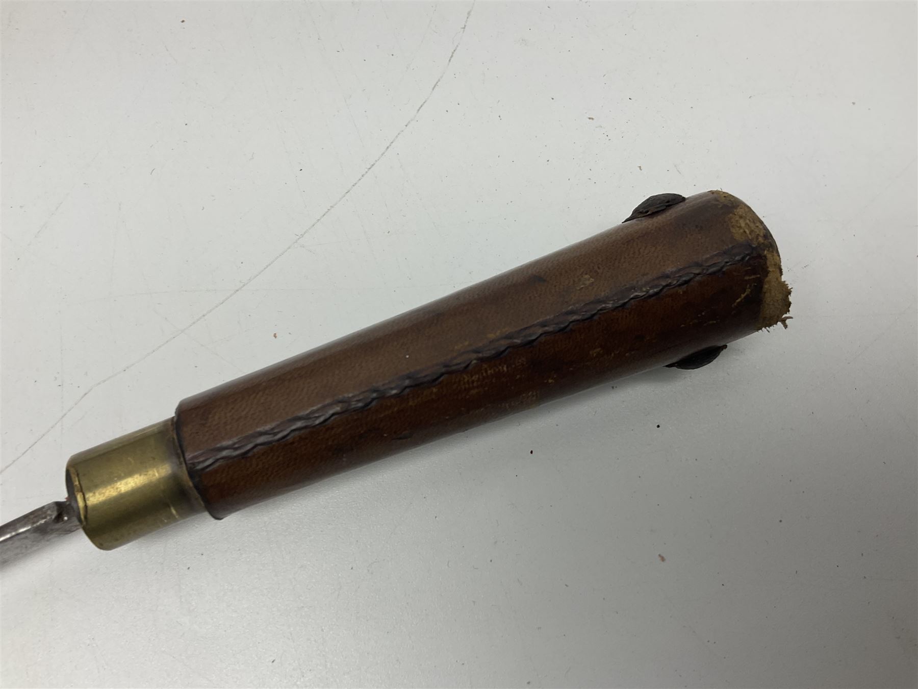 Leather covered swagger/sword stick with 40cm steel blade L62cm overall; another ash sword stick with 30cm diamond section steel blade; pair of fencing foils, the blades marked Solingen; two reproduction flintlock pistols; and 92cm inert cartridge belt (7)