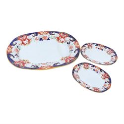 Ironstone Imari pattern meat plate and two similar plates, platter L52cm