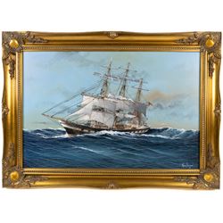 Adrian Thompson (British 1960-): The Neotsfield at Sea, oil on canvas signed 49cm x 75cm
