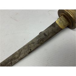 Japanese tanto dagger with 25cm single edged blade, gilded plain punched tsuba, cord bound ray skin grip incorporating menuki and ornate gilded metal mounts L39cm overall