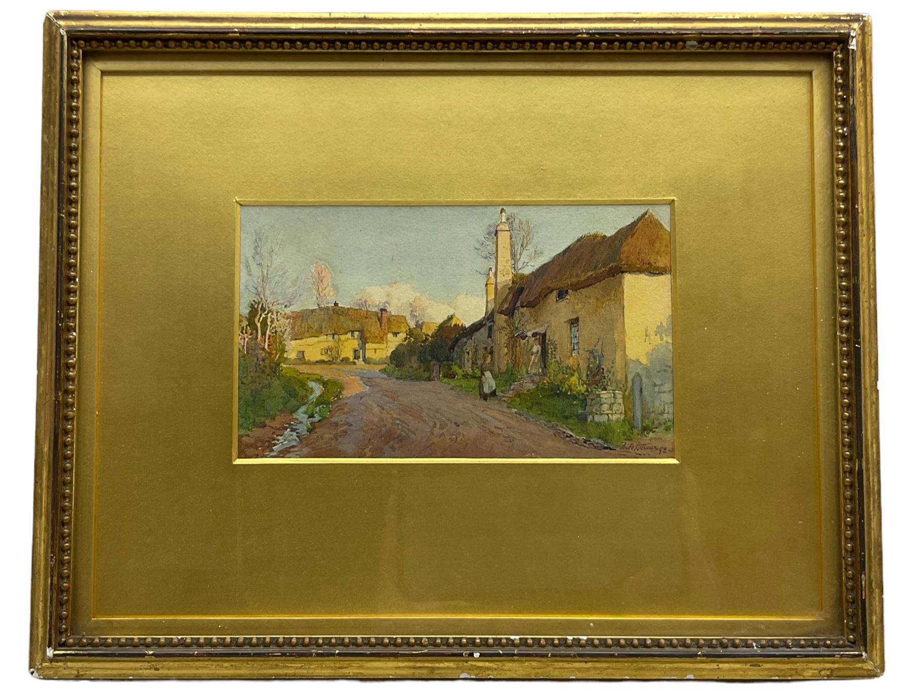 Fritz B Althaus (British 1863-1962): Village Street in the Late Sun, watercolour signed and dated '92, 11cm x 19cm