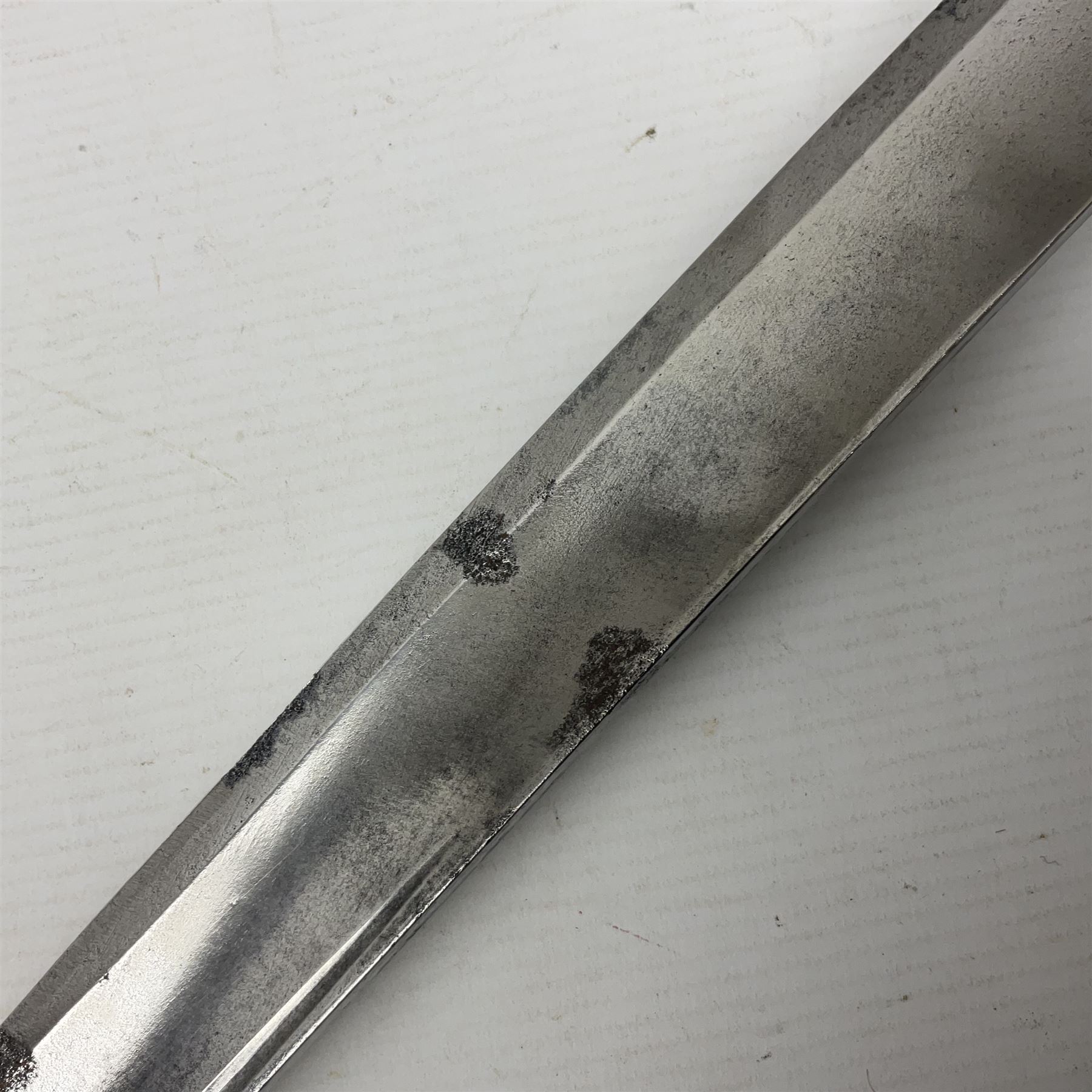 Late 18th century French 1st Empire Troupe a Pied Petit Montmorency Branch Tournante officer's sword, with 72.5cm slightly curving fullered blade, pierced brass hilt with lockable swivelling bar, fully wire-bound grip with lion head pommel, L88cm overall (no scabbard)