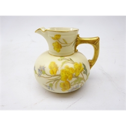  Late Victorian Royal Worcester ivory ground vase painted and gilded with flowers, moulded handle no. 1376, H9cm  