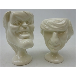  Two white glazed Fluck & Law 'Spitting Image' egg cups modelled as Diana & Fergie, one stamped L & F 1986 UK, H11cm max (2)  