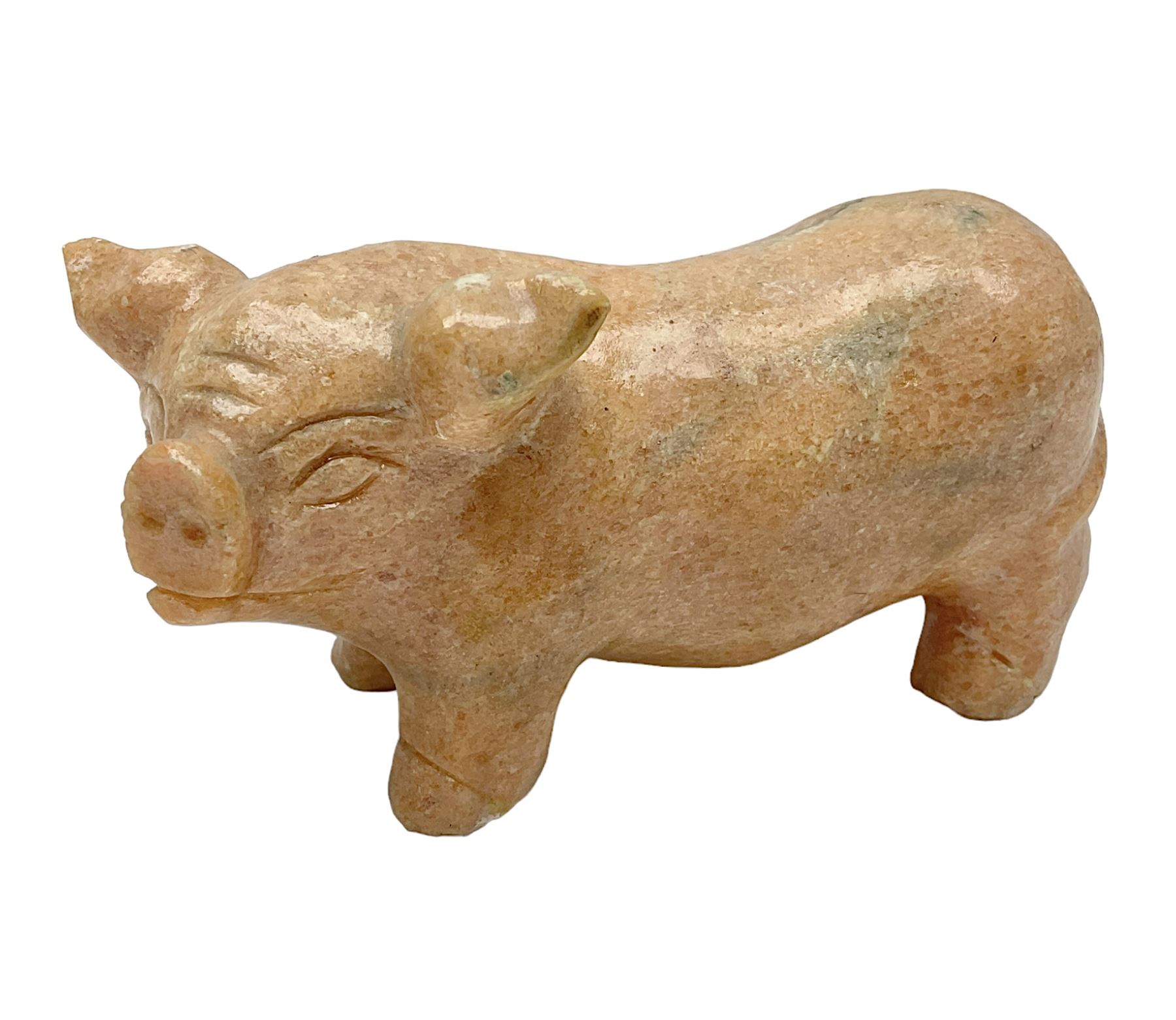 Carved calcite figure in the form of a pig, H6cm