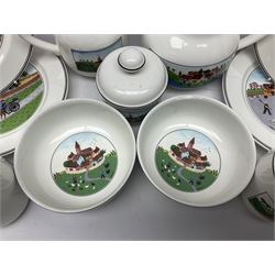 Villeroy and Boch Naif pattern tea service, comprising teapot, jug, covered sucrier, two mugs, two breakfast bowls and four side plates (11)