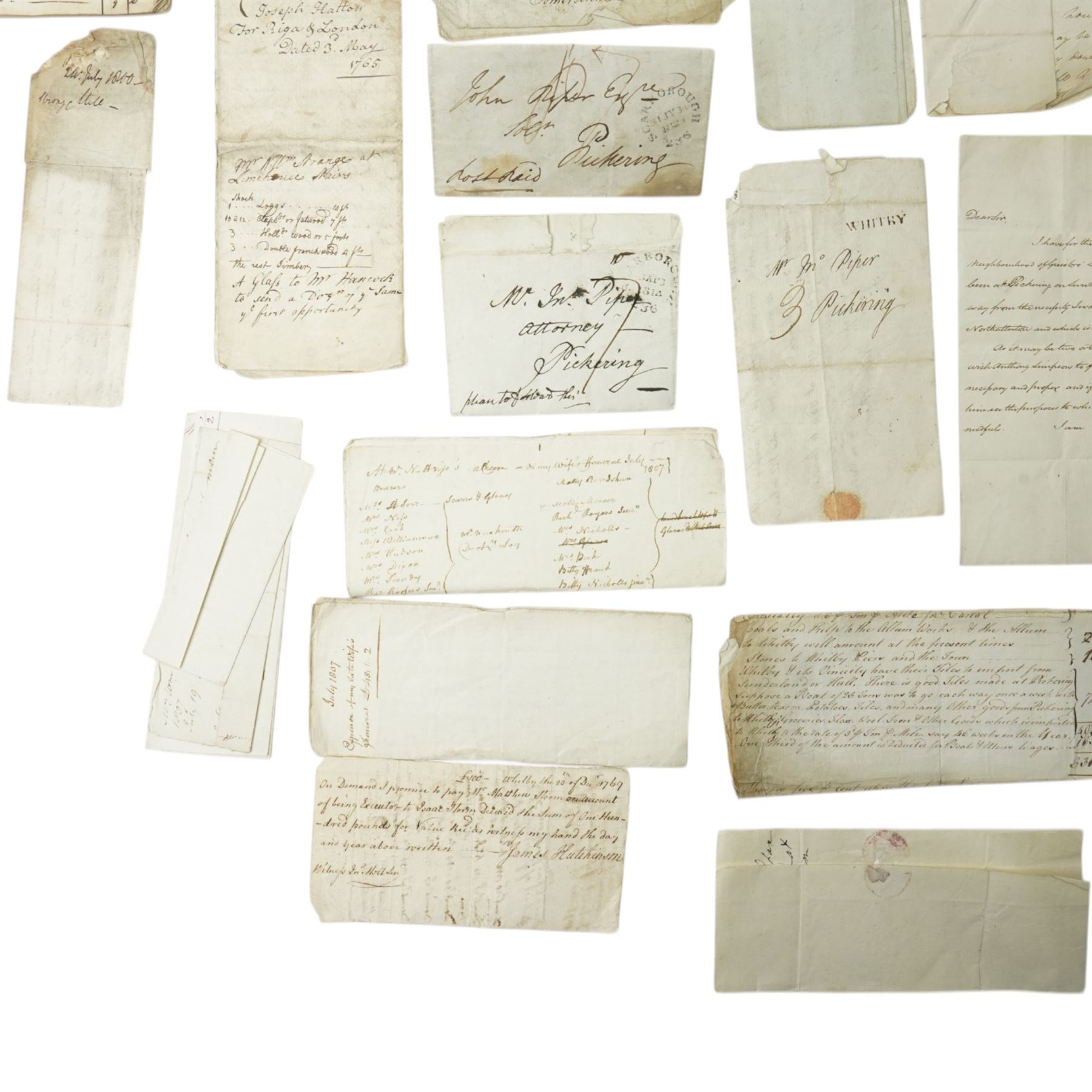 Collection of early 19th century correspondence, bills, accounts etc relating to John Piper of Pickering and the fishing boat Henrietta and other matters at Whitby, Charterparty agreement between Nicholas Piper, Master of the Henrietta and Joseph Hatton 1765 and other documents