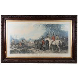 John Frederick Herring Senior (British 1795-1865): 'Fox Hunting - The Meet, The Find, The Run, The Kill',  set of four elephant folio aquatints by J. Harris, from Fores's National Sports, housed in ornate carved frames, aquatints 63cm x 114cm, overall size 88cm x 140cm (4)