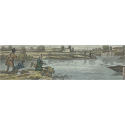 After James Pollard (British 17921-1867): Punt Fishing on the Thames and others, set four engravings with hand-colouring pub. 1823, 13cm x 37cm (4)