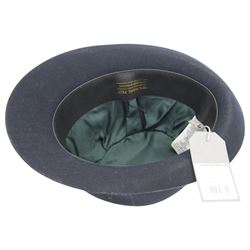 Mulberry felt trilby hat, no. U120, in navy blue with original tags, in red and gold Christy's London for Mulberry hat box