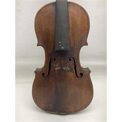 Chinese Parrot violin with 35.5cm two-piece back; L59.5cm in carrying case; and early 20th century German violin for restoration; bears label 'Antonius Stradivarius Faciebat Anno 1730'; cased with bow (2)