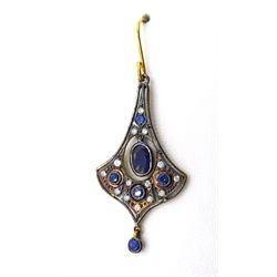  Pair of sapphire and diamond gold and silver-gilt pendant ear-rings   