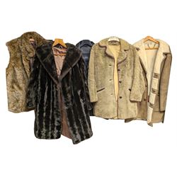 Two Waddingtons sheepskin coats, Maxwell & Cowan rabbit fur coat, Lykafur simulated mink fur coat, faux fur gilet and a leather jacket